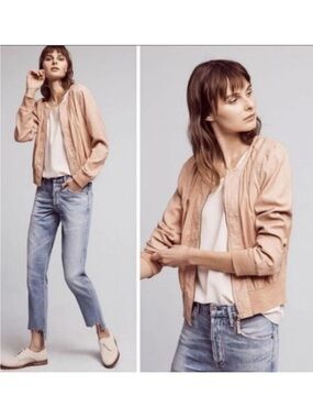 Anthropologie Hei Hei Blush Pink Satin Bomber Jacket size large